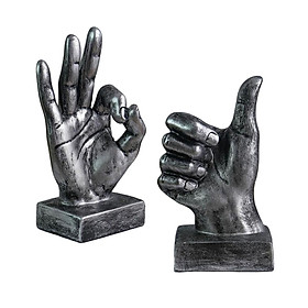 2pcs Hand Gesture Sculpture Decorative Ornament Figurine Statue Shelf Decor