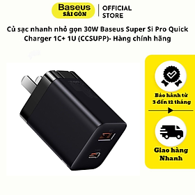 Củ sạc nhanh nhỏ gọn 30W Baseus Super Si Pro Quick Charger 1C+ 1U (CCSUPP)- Hàng chính hãng