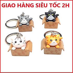 Hình ảnh Combo 4 Móc Khóa Mèo Con Ngồi Hộp Đáng Yêu