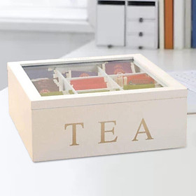 Wooden Tea Box with Lid Kitchen Organiser for Tea Bags Sugar Creamers