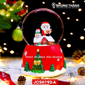 Quà Tặng Giáng Sinh - Quả Cầu Tuyết Phát Nhạc Ông Già Noel Và Người Tuyết - Siêu Dễ Thương - Tặng Pin