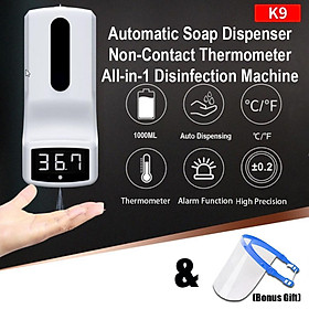 Wall Mounted Infrared Thermometer w/ Hand Soap Dispenser Liquid Sanitizer
