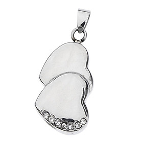 Stainless Steel Double Heart Rhinestone Ash Urn Pendant Memorial Cremation