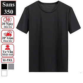 Áo thun nam trơn basic Sans350 vải lưới thoáng khí mát mẻ thể thao lạnh cổ tròn đen trắng xám phông bigsize 3XL 4XL 5XL