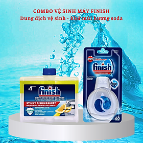 Combo Vệ sinh máy rửa bát Finish: Dung dịch vệ sinh chai 250ml, Viên Treo khử mùi hôi trong máy rửa bát - Chính Hãng.