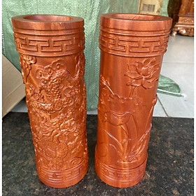 Mua Ống đựng nhang gỗ hương chạm hoạ tiết cao 28cm