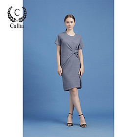 Đầm thun suông dài nữ Callia Knoti Polka tay ngắn cổ tròn (Xanh nhạt)