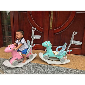 Ngựa bập bênh kiêm chòi chân kiêm đẩy 3 trong 1