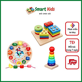 Đồ chơi cho bé gái bé trai giáo dục phát triển trí tuệ, combo bộ 6 món từ 1-4 tuôi Smart-Kids