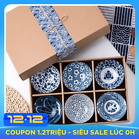 Bộ 6 chén (bát) cơm sứ phong cách Nhật Bản hoa văn sắc xưa giả cổ
