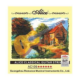 Bộ dây đàn Guitar Classic, Classical, Nylon - Alice AC106 - Clear Nylon Plain String, Silver Plated Copper Alloy Winding - Hàng chính hãng