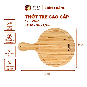 [Chính hãng] Thớt tre Chef Studio hình tròn có tay cầm 40x30x1.5cm, MSP-CB43. Cắt, thái rau củ, dùng decor, bày trí.