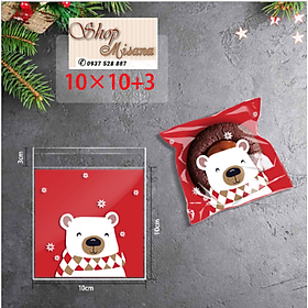 Mua Combo 100 túi dán đựng bánh kẹo hình gấu trắng mùa noel  giáng sinh KT: 10x11cm