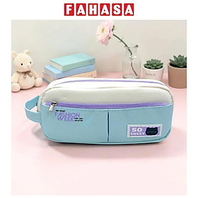 Bóp Viết Vải Phối Màu Pastel Có Quai Xách - Yescholar 9378 - Màu Xanh
