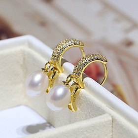 Bông Khuyên Tai Ngọc Trai - Móc Câu - Sang Trọng - Trang Sức Cô Tấm - OVAL SHELL PEAL-BT1103 -Bạc S925 Đính Đá Zirconia