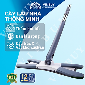 Cây lau nhà tự vắt chữ X thông minh đầu xoay 360*, có bông lau sợi Microfiber mềm mịn thấm hút VinBuy – Hàng chính hãng 