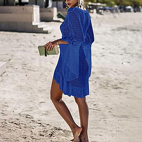 Beach Cover Up Crochet Swimsuit Hollow Out Flare Sleeve Swimwear for Women