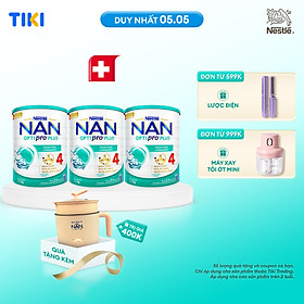 Bộ 3 Lon Sữa bột Nestlé NAN OPTIPRO PLUS 4 1500g/lon Giúp tiêu hóa tốt + Tăng cường đề kháng (2 - 6 tuổi) - Tặng Nồi lẩu điện A2