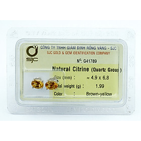 Bông tai Citrine Thạch Anh Vàng tự nhiên mài giác oval 5×7 li kiểm định