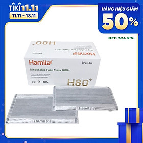 Khẩu trang y tế than hoạt tính Hamita 4 lớp (Hộp 50 cái) Hàng xuất khẩu Model H80+ _ ISO13485, CE, FDA