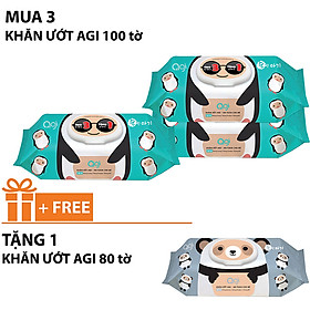 Comoo 3 gói khăn ướt Agi 100 tờ không hương +tặng 1gói khăn ướt Agi 80 tờ không hương ( Giao mẫu ngẫu nhiên )