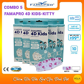 CHÍNH HÃNG Khẩu Trang Y Tế 3 Lớp Famapro 4D KidsDành Cho Trẻ Em Từ 4-10 TuổiKháng Khuẩn 99Hộp 10 Cái - KITTY - 5 HỘP