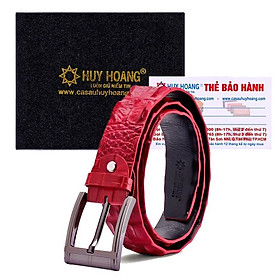 Dây nịt nam da cá sấu Huy Hoàng nguyên con 4P bát gài đầu kim màu đỏ HT4844