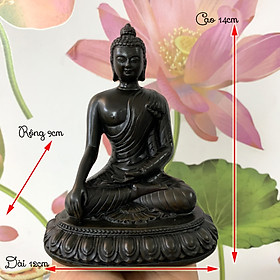 Tượng đá trang trí tượng Đức Phật Thích Ca ngồi thiền trên tòa sen thủ ấn - Chiều cao 14cm