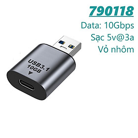 Mua Đầu chuyển Usb 3.1 ra Type-c 10Gbps  5v3a vỏ nhôm - Hồ Phạm