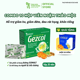 Combo 10 hộp 20 viên - Viên ngậm thảo mộc Gezcol  Hỗ trợ giảm ho, giảm đờm, giảm đau rát họng, khản tiếng - Genat