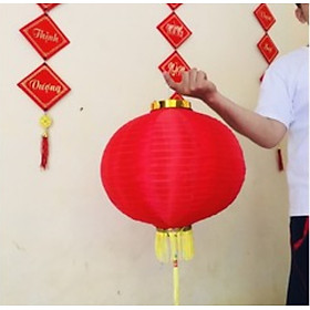 Mua Đèn Lồng Vải Đỏ tua vàng size 35cm/30cm/25cm- đèn lồng có râu
