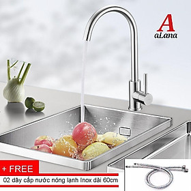 Vòi rửa chén bát nóng lạnh cắm chậu OS601 inox 304 nguyên khối-Tặng kèm 2 dây cấp nóng lạnh inox