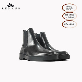 Hình ảnh Giày da bò Chelsea Boots Black LEMANS CB66, đế lemans cao 4cm, boot nam chelsea boot nam, bảo hành 24 tháng