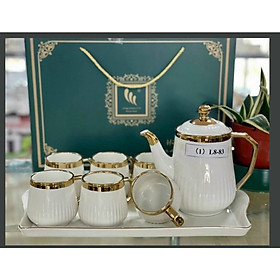 Mua BỘ ẤM CHÉN KÈM KHAY SỨ PHA TRÀ CÀ PHÊ TRẮNG VÂN TĂM VIỀN VÀNG CAO CẤP