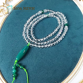 Chuỗi 108 hạt đá Thạch Anh Trắng trong trẻo size 6mm phối viên Thạch Anh Aventurine Mã Não xanh - 16-17.5cm