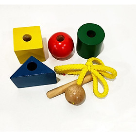 Đồ chơi trí tuệ xâu hạt bằng gỗ tạo hình khối cho bé