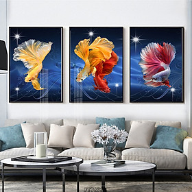 Mua Tranh Bộ 3 Canvas Treo Tường Sang Trọng - Tranh Những Chú Cá Tuyệt Đẹp