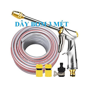 Bộ dây vòi xịt nước rửa xe,tưới cây .tăng áp 3 lần,loại 3m,5m 206701-2 đầu đồng,cút,nối nhựa đen+ tặng mở chai