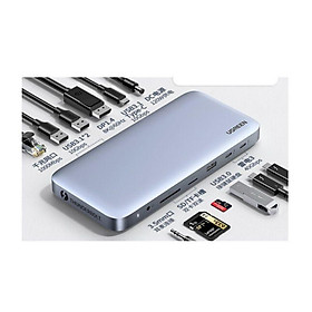 Mua USB bộ chuyển đổi Usb type c 8K 60Hz + 2 cổng Thunderbolt 3 + displayport + 3.5mm + 2 * USB A 3.1 + USB 3.0 + RJ45 Gigabit + SD / TF + usb type c 3.1 + Cổng 120W DC Docking màu xám Ugreen 355Usb80547CM - Hàng chính hãng