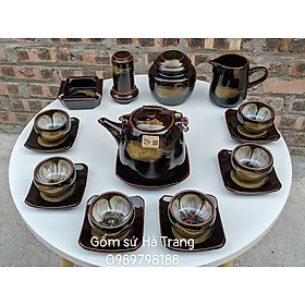 Mua Bộ trà gốm sứ Bát Tràng cao cấp hàng nghệ nhân Tô Thanh Sơn men mật phẩy lòng hoa quai đồng dung tích 450ml