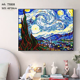 Tranh tự tô màu theo số TT0808 Tranh sơn dầu số hóa tự vẽ Tranh trừu tượng Đêm đầy sao Van Gogh