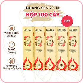 Nhang sạch Liên Tâm 29cm Hộp 50 cây - Ít khói, nhang sen 100% từ thiên nhiên, trầm hương nguyên chất, khuynh diệp, sả chanh