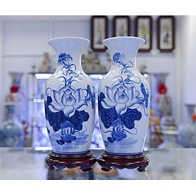 Lọ hoa, bình bông Men Lam Trắng Trơn họa tiết SEN