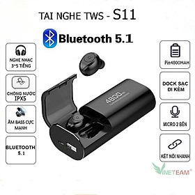 Tai Nghe Bluetooth TWS S11 5.1 Phiên Bản Mới Kiêm Sạc Dự Phòng Với Dock Sạc 4800mAh Chống Nước IPX5 Đa Chức Năng Cảm Ứng Nghe Gọi Dừng Bật Nhạc Chuyển Bài – Hàng Chính Hãng