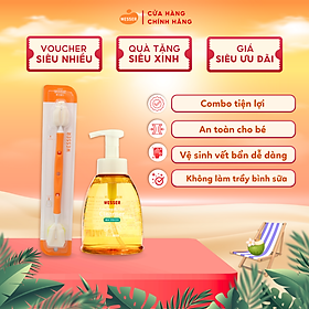 Combo nước rửa bình sữa chai + Dụng cụ vệ sinh bình sữa đa năng Wesser