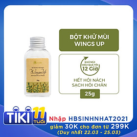 Bột Khử Mùi Wings-Up Khử Mùi Hôi Chân Hôi Nách Ngăn Tiết Mồ Hôi Hôi Khử Mùi Giày Không Mùi An Toàn Từ Thiên Nhiên Cỏ Mềm 25g
