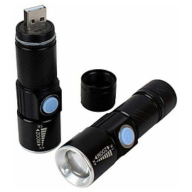 Đèn bỏ túi LED mạnh mẽ USB di động 3 chế độ có thể sạc lại đèn pin USB đèn LED có thể thu vào Đèn bỏ túi để săn trại đen 1pc