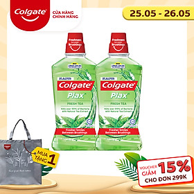 Bộ đôi Nước súc miệng Colgate diệt 99% vi khuẩn Plax trà xanh 500ml/chai
