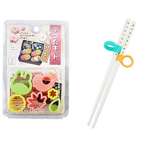 Combo Set khuôn tạo hình đồ ăn ngộ nghĩnh cho bé ham ăn và Đũa nhựa tập ăn cho bé hàng Nhật Bản