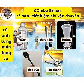 Combo 5 món dụng cụ pha chế giá chuẩn cho quầy bar pha chế trà sữa, bartender